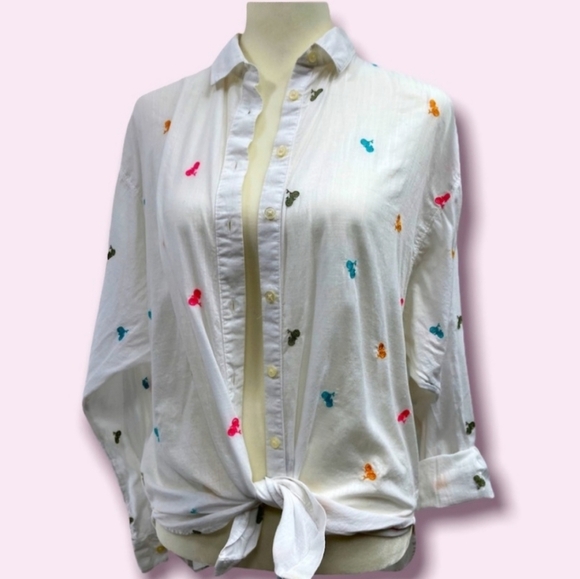 LOFT Cotton Embroidered Button Down Shirt Size Small - Picture 3 of 15